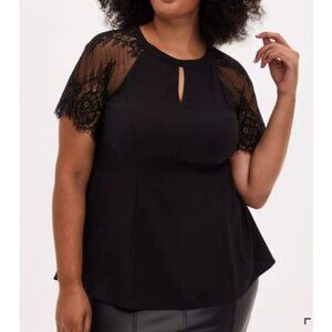 Torrid Blouse Shirt Womens 2X Black Lace Sleeve Keyhole